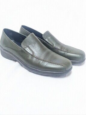 Stonefly Army Green Leather Slip On Comfort Loafers Round Toe EU 41 US 8